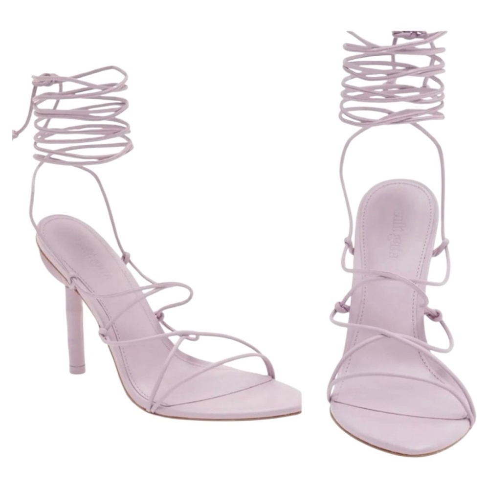 🤩 Stunning Cult Gaia Soleil Ankle Tie high heel sandals dusty lilac 38 7.5 8 NEW